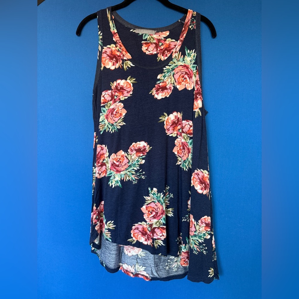 Loveappella Navy Floral Tank with Pink Rose Motif